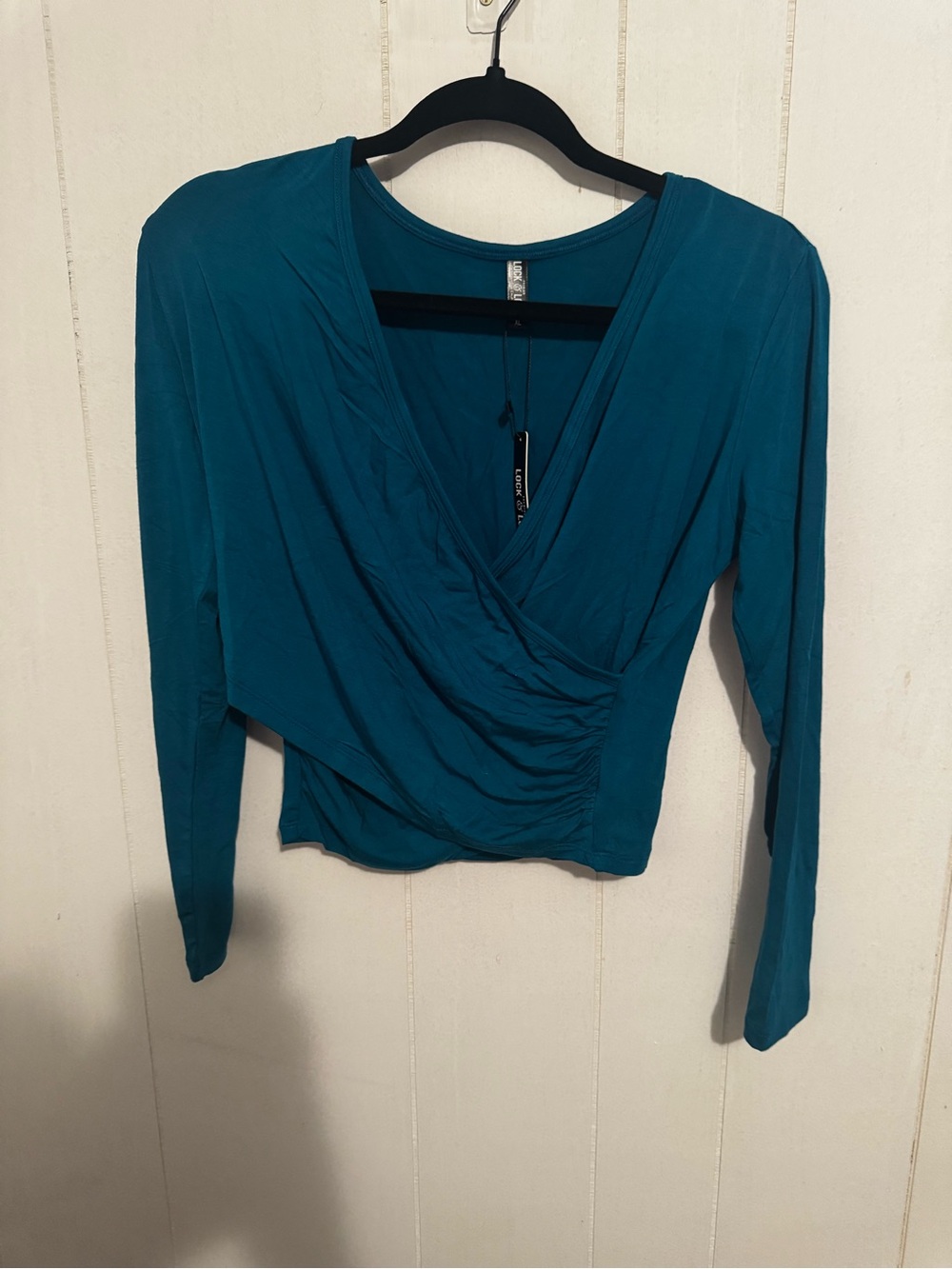 Surplice Wrap-Front Long Sleeve Blouse in Teal